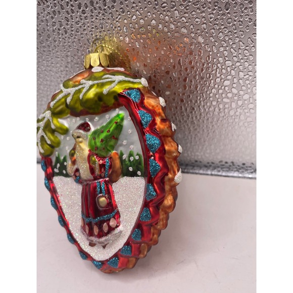 Glass Santa Christmas Ornament Pinecone Shape Red Coat Green Tree Glitter - Picture 2 of 7